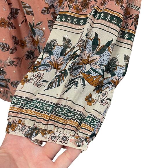 Veronica Beard Lowell Floral Print Silk Blouse Pink Pintuck Metallic Womens 6 - Picture 4 of 7